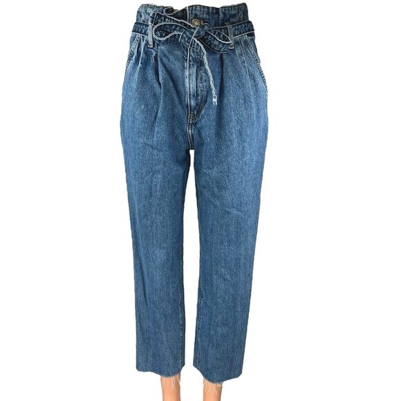 Abercrombie & Fitch Denim - Abercrombie & Fitch Blue High Waist Straight Belted Paperbag Denim Jeans Pants 4